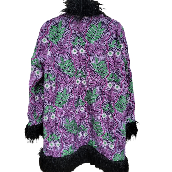Free People Anna Sui Jacquard Faux Fur Jacket Size/L - Picture 6 of 9